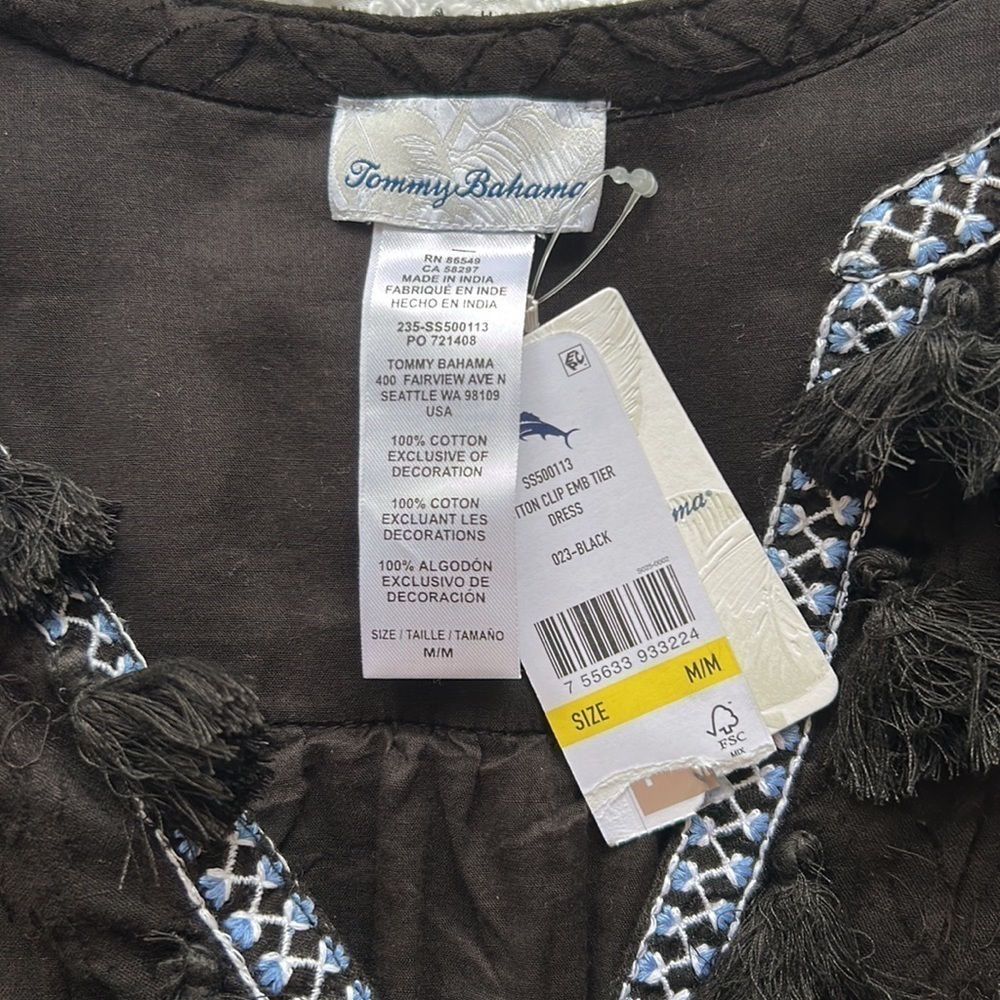 NWT Tommy Bahama Cotton Clip Embroidered Tier Dress. Black, size women’s medium. - Picture 5 of 6